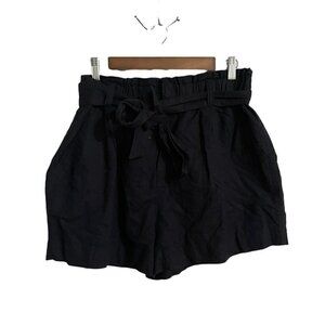 Goodthreads Womens NWT Black Linen Blend Paperbag Waist High Rise Tie Shorts 14